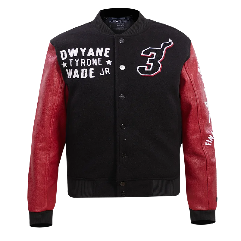 NBA MIAMI HEAT BLENDED WADE 3 LOGO MEN'S VARSITY JACKET (BLACK)