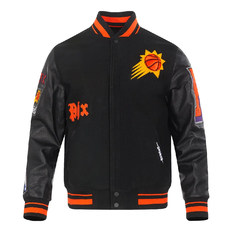 NBA PHOENIX SUNS OLD ENGLISH MEN'S RIB WOOL VARSITY JACKET (BLACK/ORANGE)