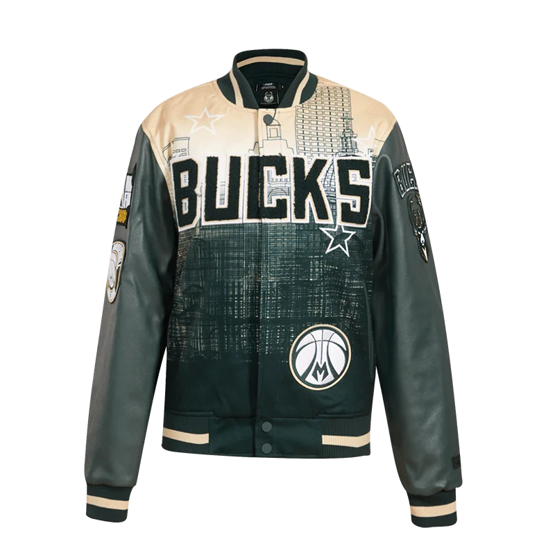 NBA MILWAUKEE BUCKS REMIX VARSITY MEN'S JACKET (DARK GREEN)