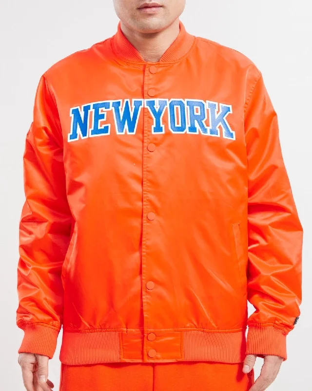 NBA NEW YORK KNICKS TEAM BIG LOGO MEN'S SATIN JACKET (ORANGE)