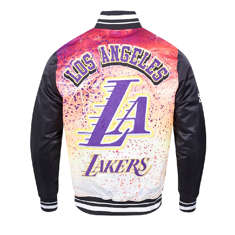 NBA LOS ANGELES LAKERS SUBLIMATED MEN'S SATIN JACKET-PURPLE SKY (BLACK)