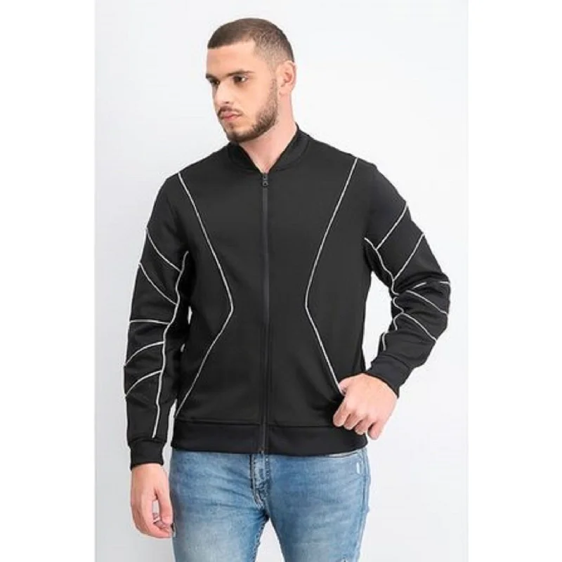 INC Men's Piped Zip-Front Knit Jacket Black Size Small