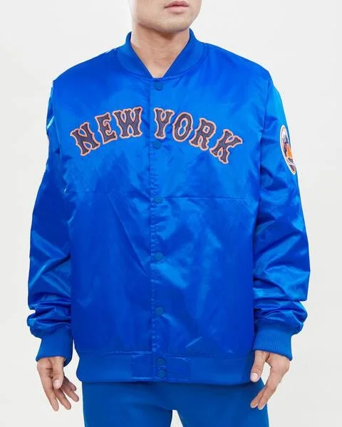 MLB NEW YORK METS WORDMARK MEN'S SATIN JACKET (ROYAL BLUE)