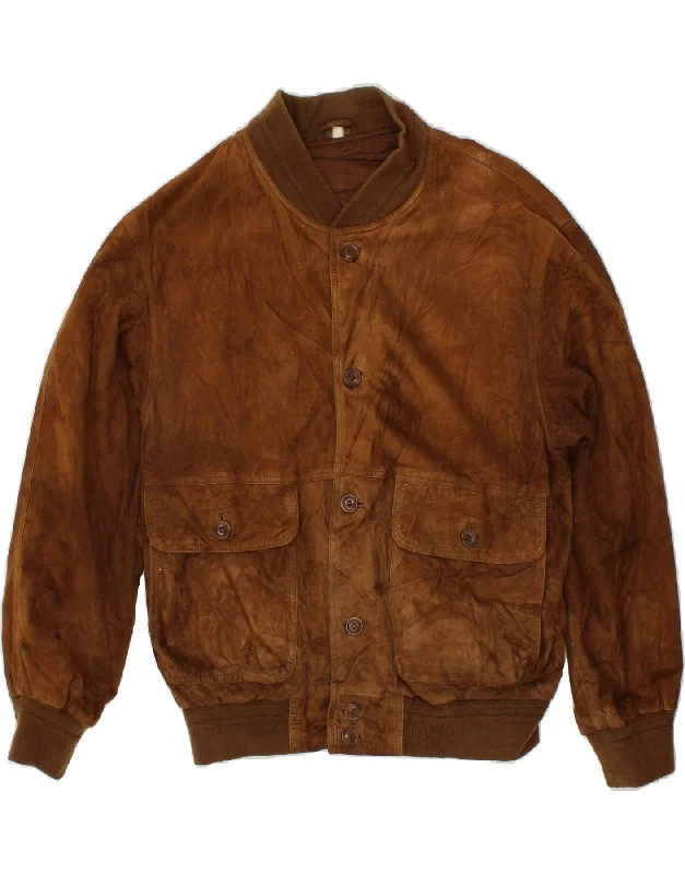 VINTAGE Mens Suede Bomber Jacket UK 38 Medium Brown