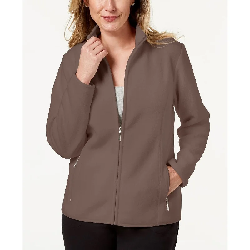 Karen Scott Women's Petite Zeroproof Fleece Jacket Brown Size Petite