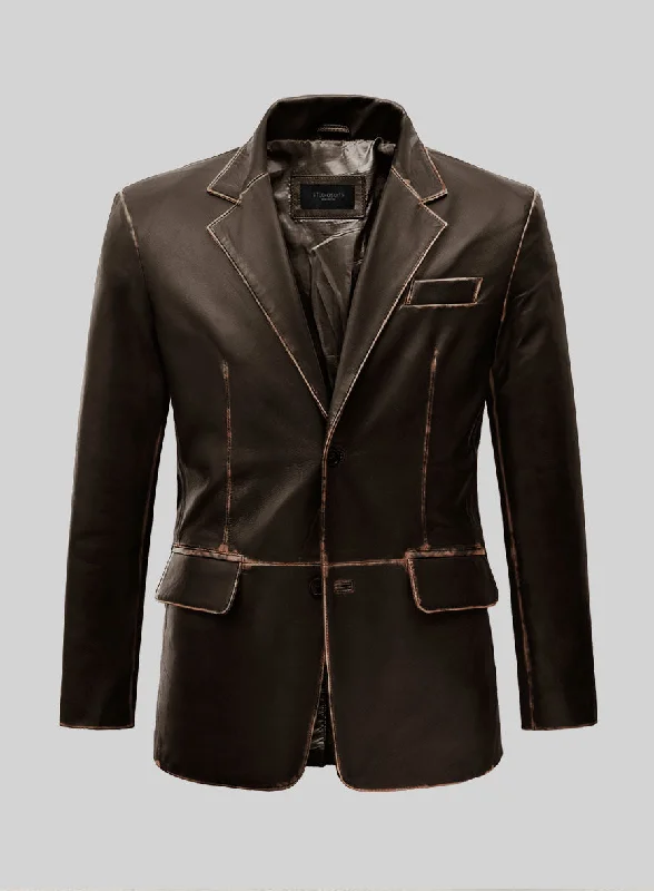 Rubbed Dark Brown Leather Blazer