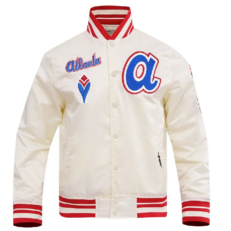 MLB ATLANTA BRAVES RETRO CLASSIC MEN'S RIB SATIN JACKET (EGGSHELL/RED)