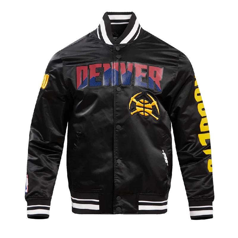 NBA DENVER NUGGETS MEN'S CHEST MILE HIGH RIB SATIN JACKET (BLACK)