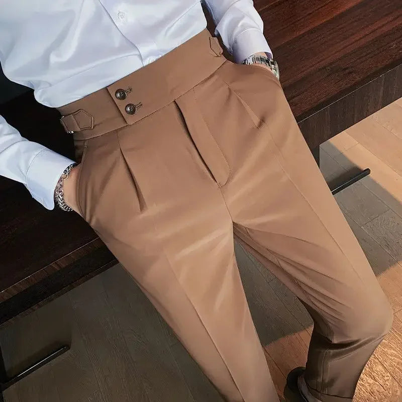 Mens Suit Pants Slim Fit Business Office High Waist Classic Korean Casual Trouser