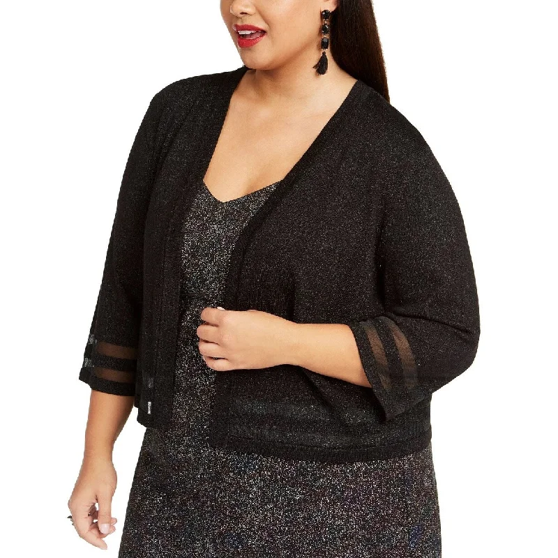 Jessica Howard Women's Plus Size Illusion-Trim Shrug Black Size 2X