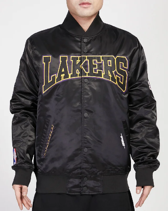 NBA LOS ANGELES LAKERS CREST EMBLEM MEN'S SATIN JACKET (BLACK)