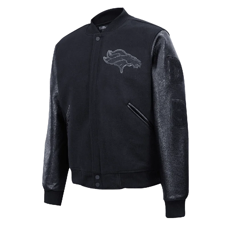 NFL DENVER BRONCOS TRIPLE BLACK LOGO MEN'S VARSITY JACKET (TRIPLE BLACK)