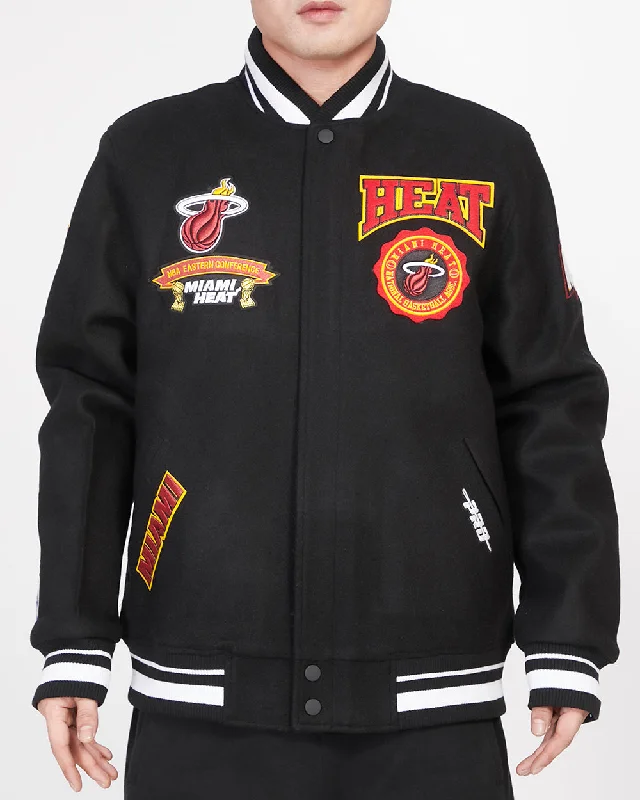 NBA MIAMI HEAT CREST EMBLEM MEN'S RIB WOOL VARSITY JACKET (BLACK)