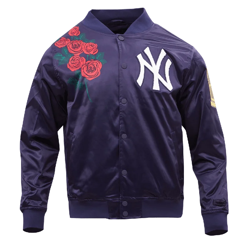 MLB NEW YORK YANKEES ROSE MEN'S SATIN JACKET (MIDNIGHT NAVY)