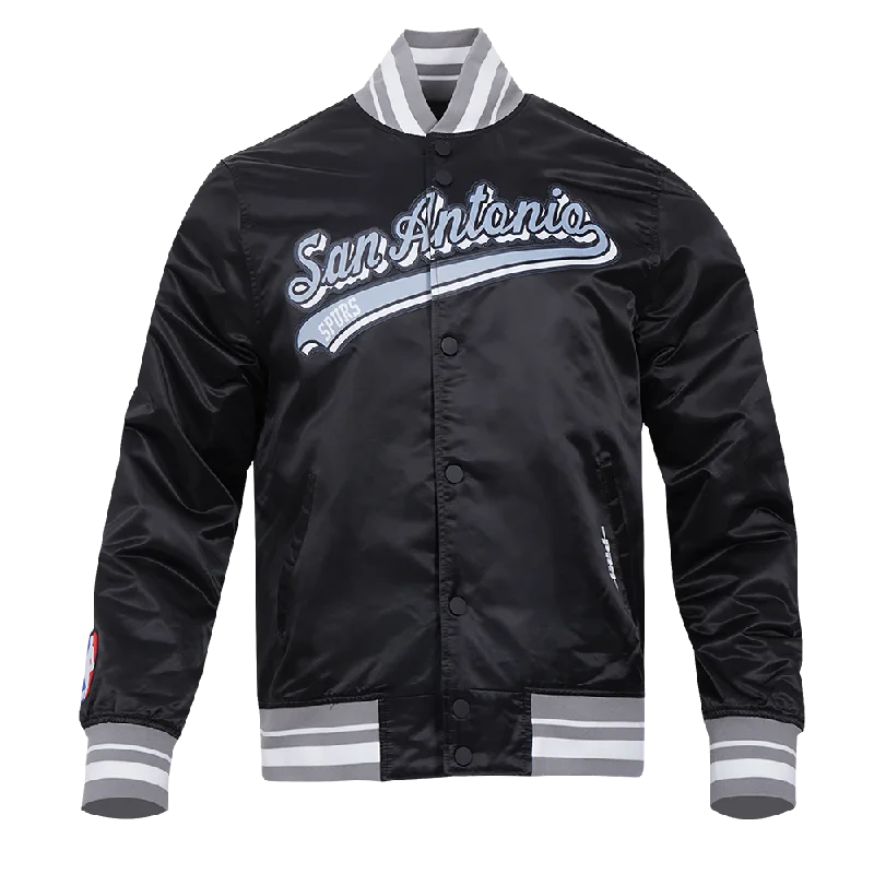 NBA SAN ANTONIO SPURS SCRIPT TAIL MEN'S SATIN JACKET (BLACK/GRAY)