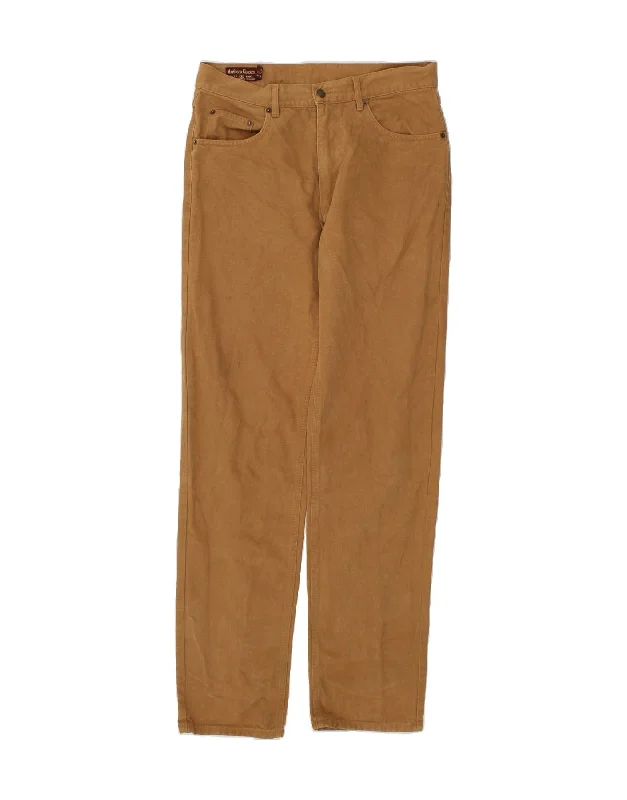 MARLBORO Mens Straight Casual Trousers W32 L36  Brown Cotton