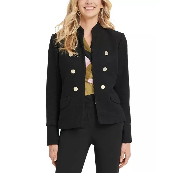 DKNY Women's Stand Collar Double Breasted Military Jacket Black Size 8