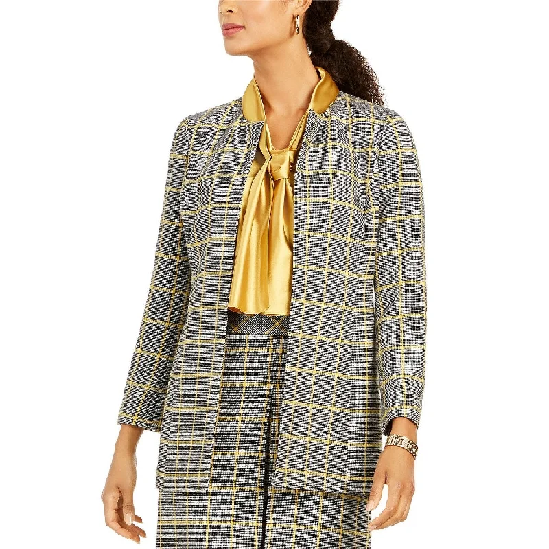 Kasper Women's Open Front Plaid Jacket Dark Yellow Size 4