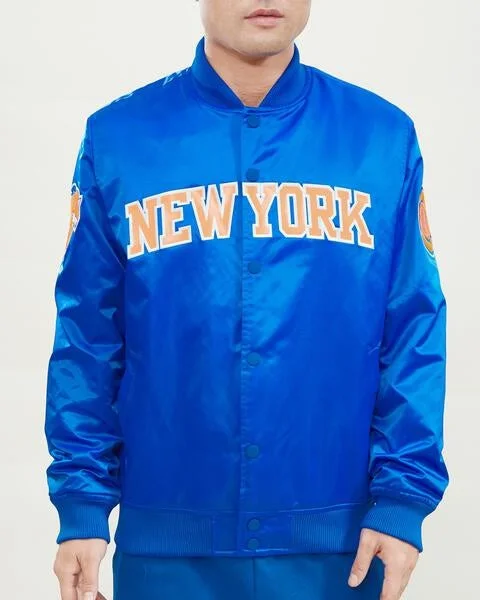 NBA NEW YORK KNICKS WORDMARK MEN'S SATIN JACKET (ROYAL BLUE)