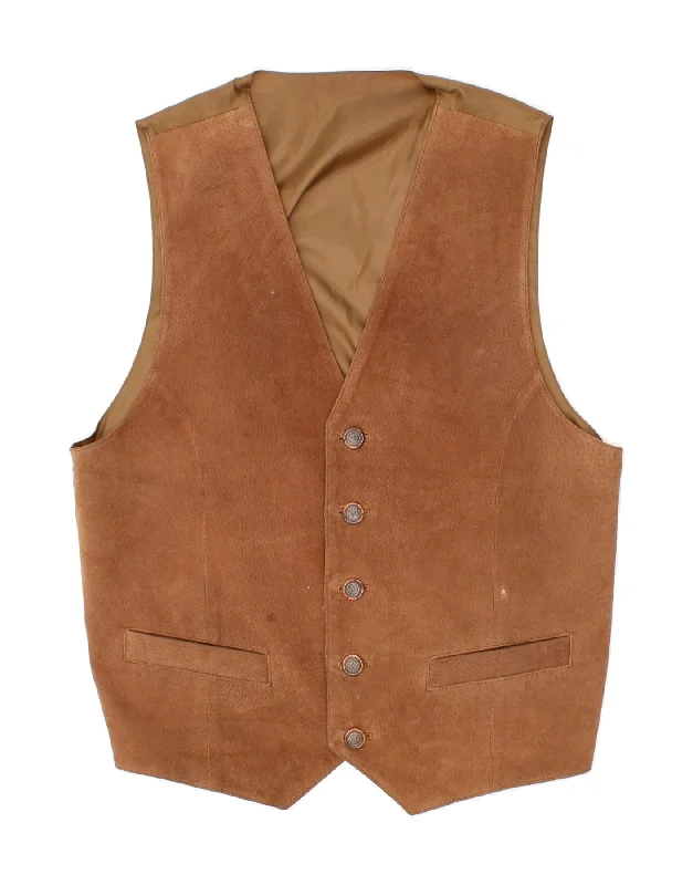 VINTAGE Mens Suede Waistcoat Small Brown