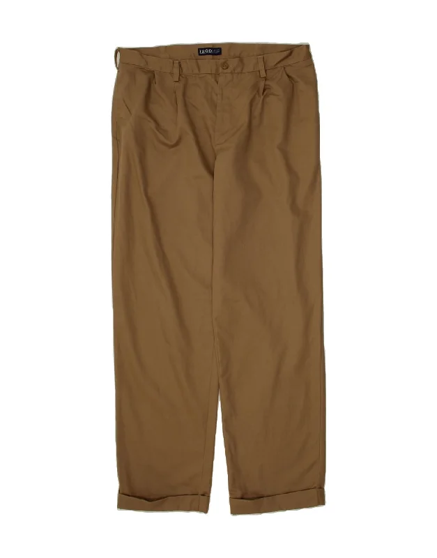 IZOD Mens Classic Fit Pegged Chino Trousers W36 L34 Brown Cotton