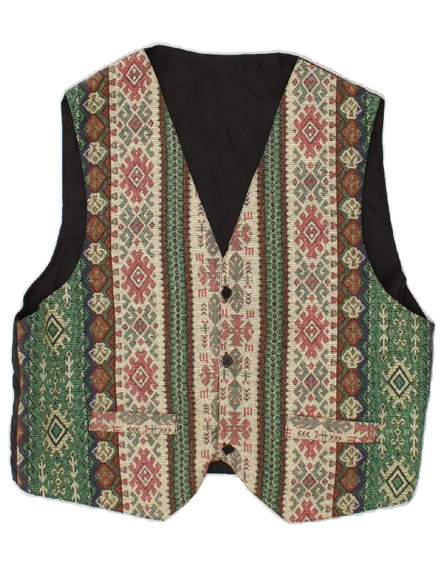 VINTAGE Mens Waistcoat Large Multicoloured Ikat