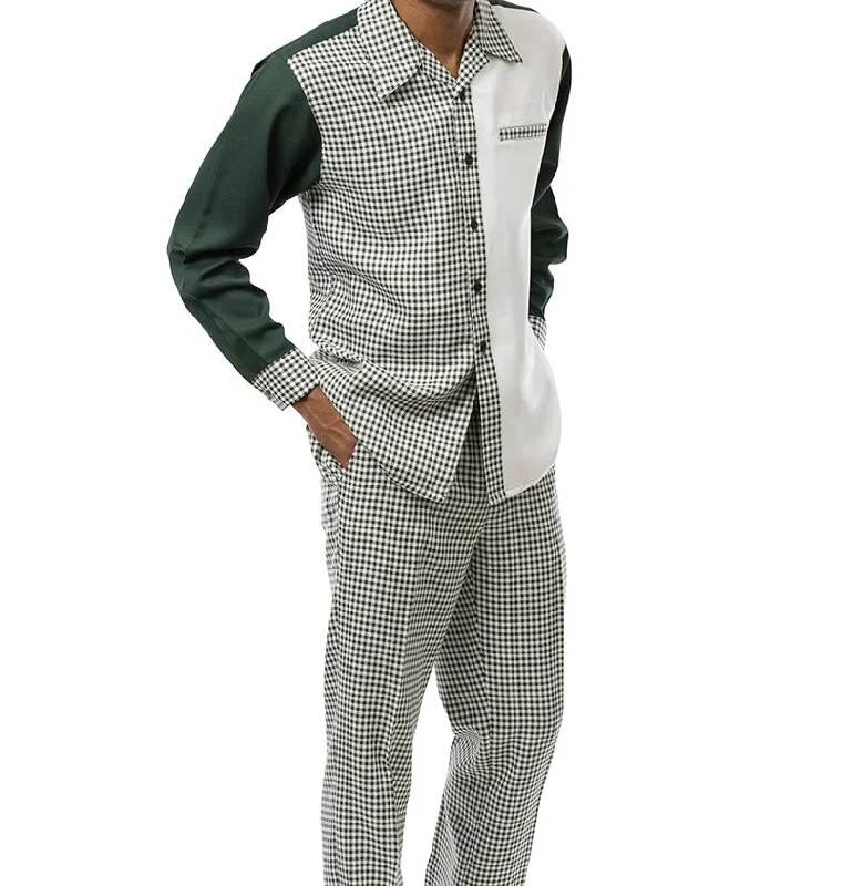 Hunter Green Checkered 2 Piece Long Sleeve Walking Suit Set