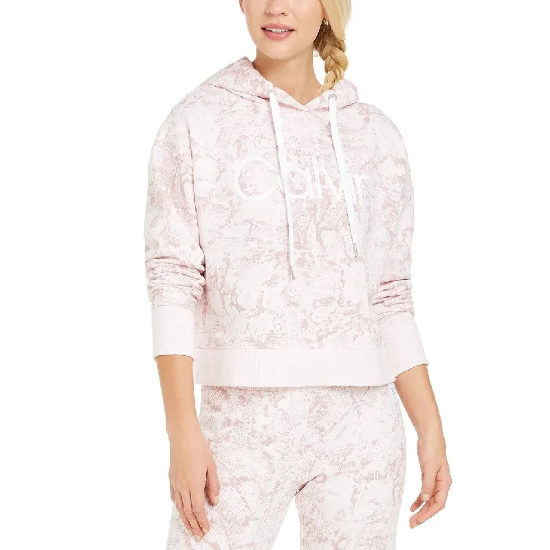 Calvin Klein Women's Performance Cobra-Print Fleece Hoodie Med Pink Size Medium