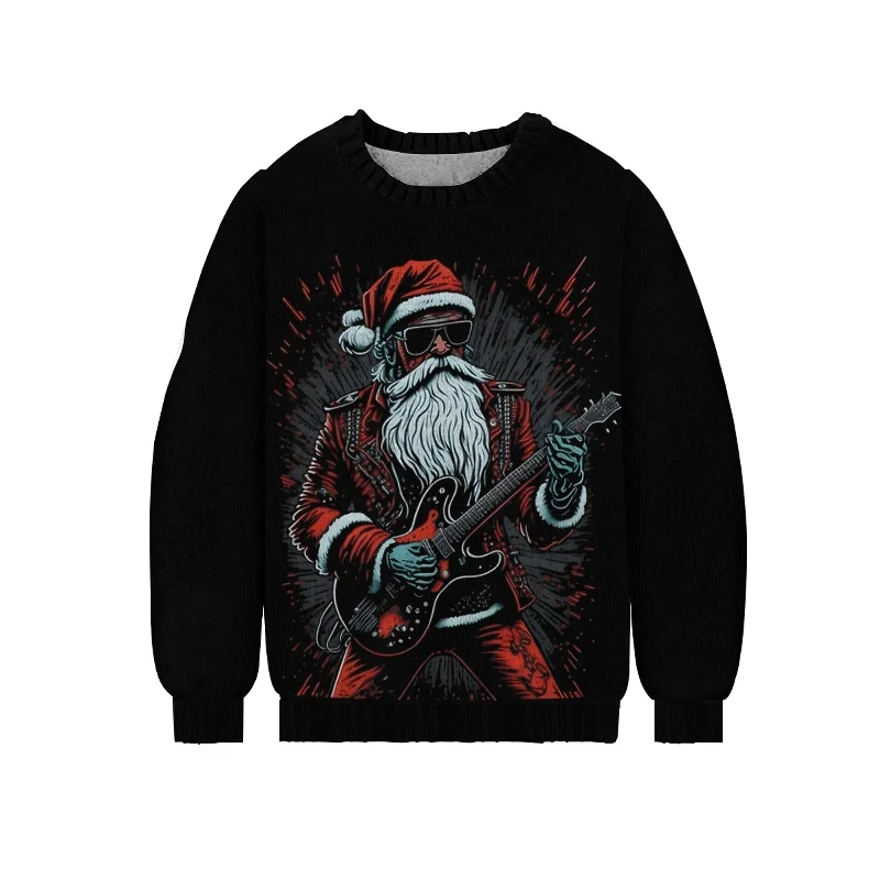 Men's Rockin' Santa Christmas Print Casual Knit Crew Neck Sweater 2411010319