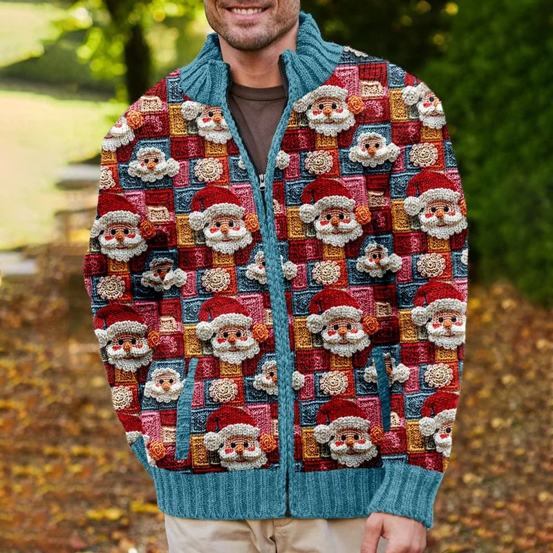 Men's Christmas Santa Pattern Cozy Knit Cardigan