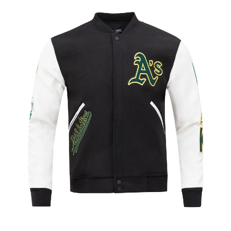 MLB OAKLAND ATHLETICS CLASSIC WOOL MEN'S VARSITY JACKET (BLACK/WHITE)