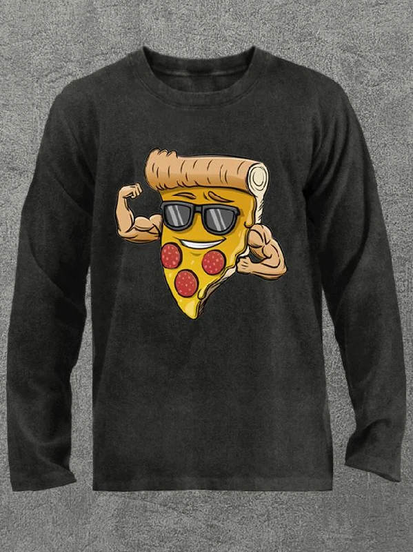 bodybuilder pizza Washed Gym Long Sleeve Shirt