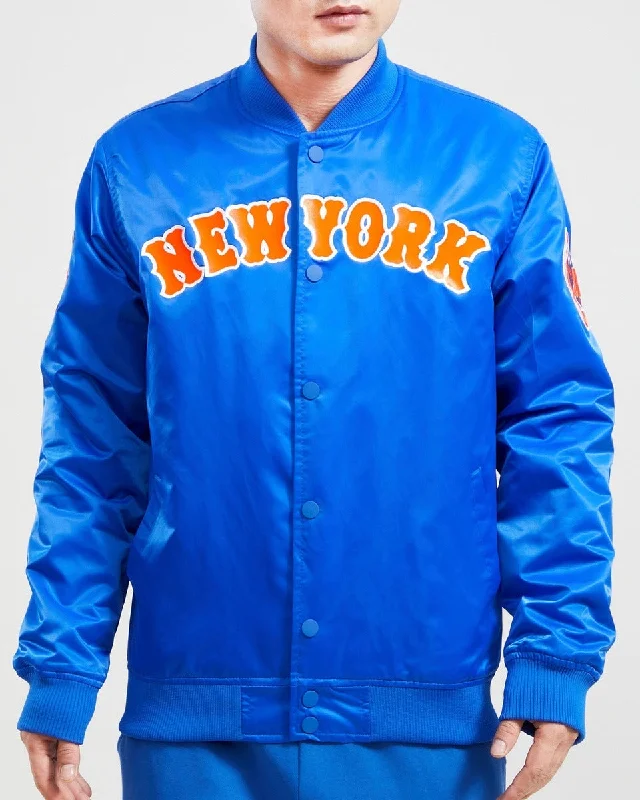 MLB NEW YORK METS TEAM BIG LOGO MEN'S SATIN JACKET (ROYAL BLUE)