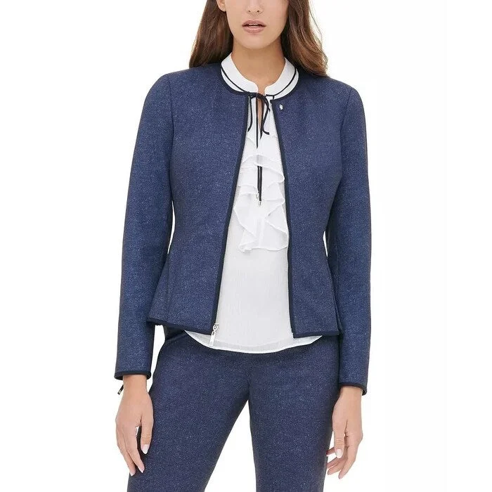 Tommy Hilfiger Women's Zippered Collarless Jacket Blue Size 6