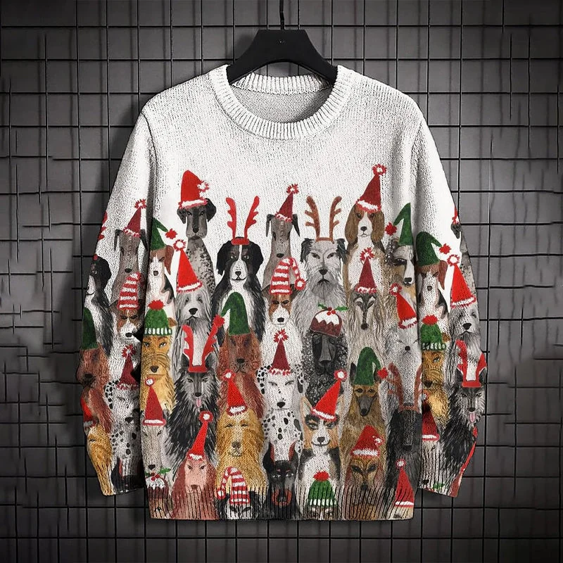 Men's Dogs Happy Christmas Print Knit  Sweater