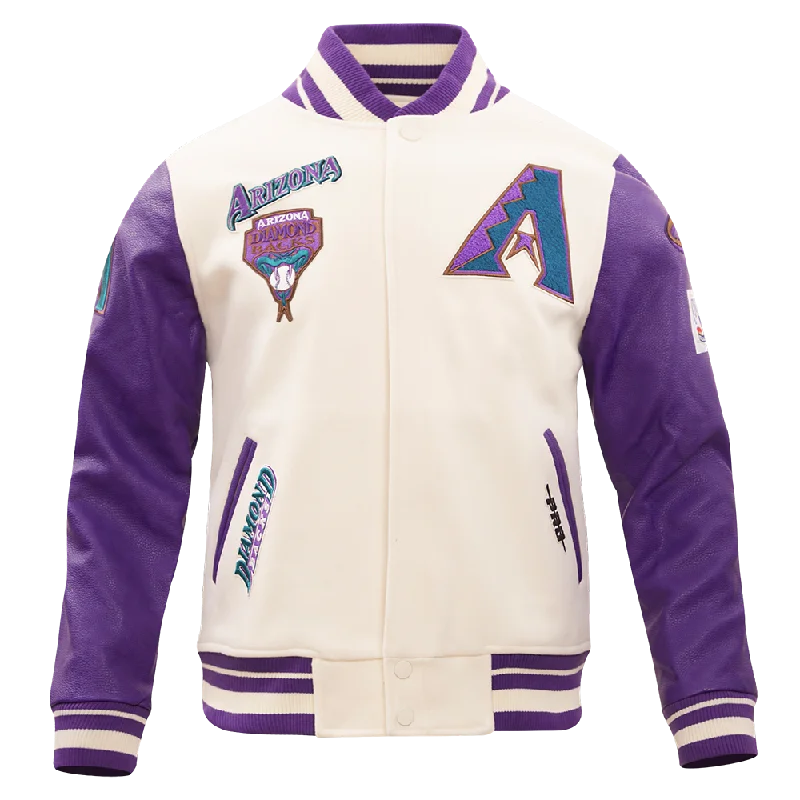 MLB ARIZONA DIAMONDBACKS RETRO CLASSIC MEN'S RIP WOOL VARSITY JACKET (EGGSHELL/PURPLE)