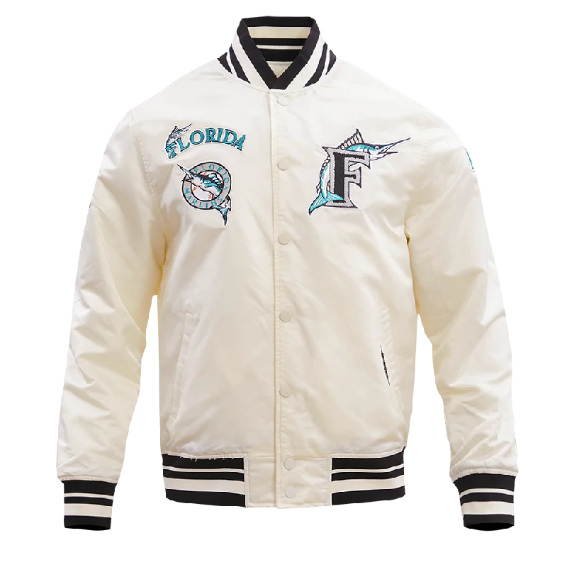 MLB FLORIDA MARLINS RETRO CLASSIC MEN'S RIB SATIN JACKET (EGGSHELL/BLACK)