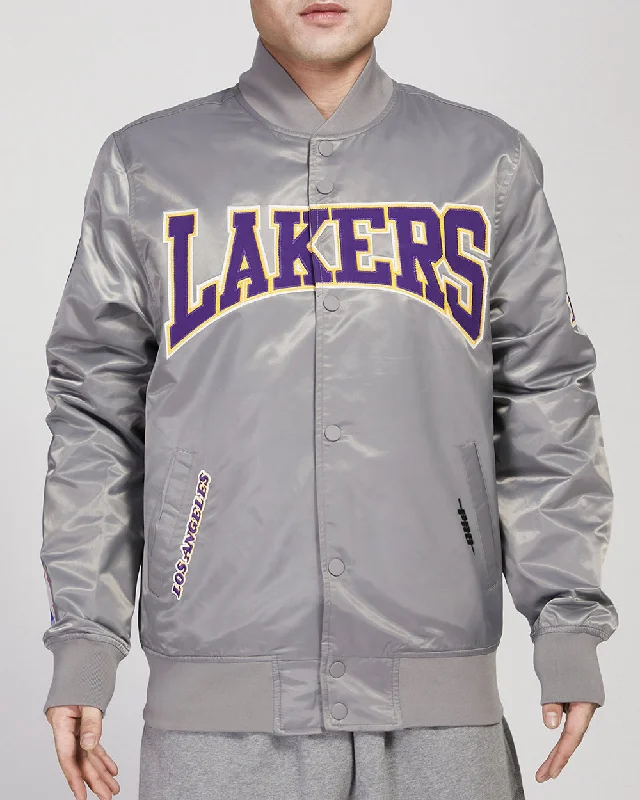 NBA LOS ANGELES LAKERS CREST EMBLEM MEN'S SATIN JACKET (GRAY)