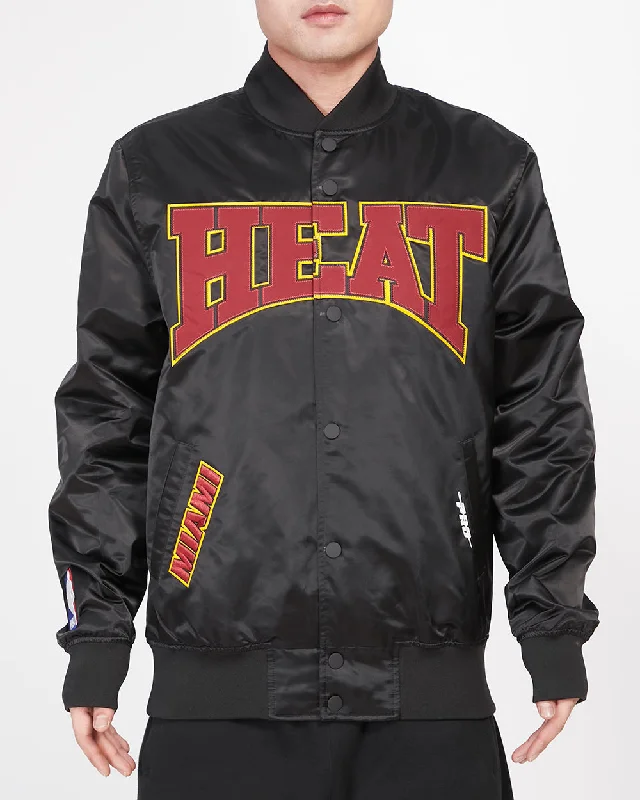 NBA MIAMI HEAT CREST EMBLEM MEN'S SATIN JACKET (BLACK)