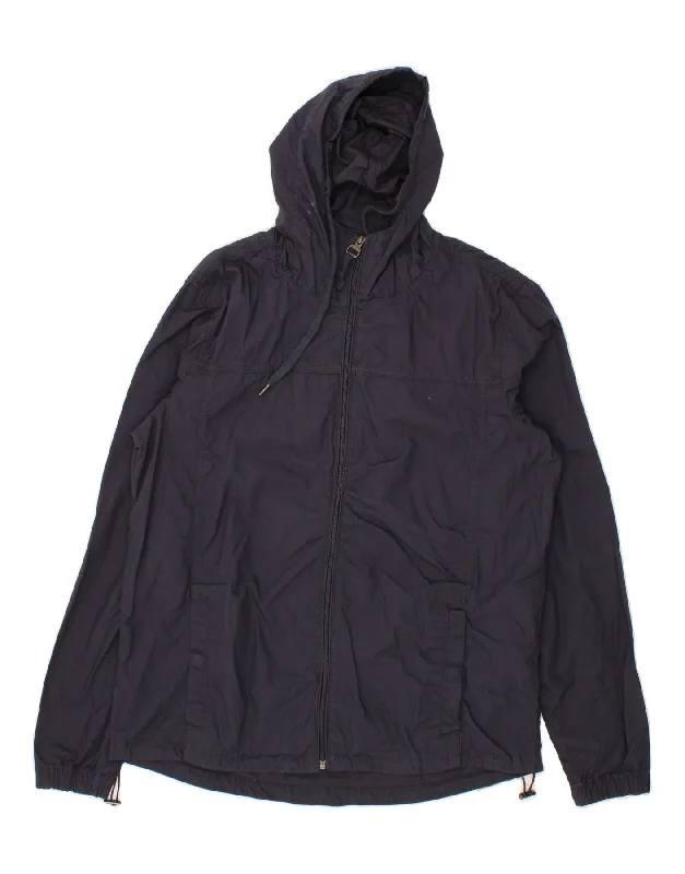 ALCOTT Mens Hooded Rain Jacket UK 40 Large Navy Blue Cotton