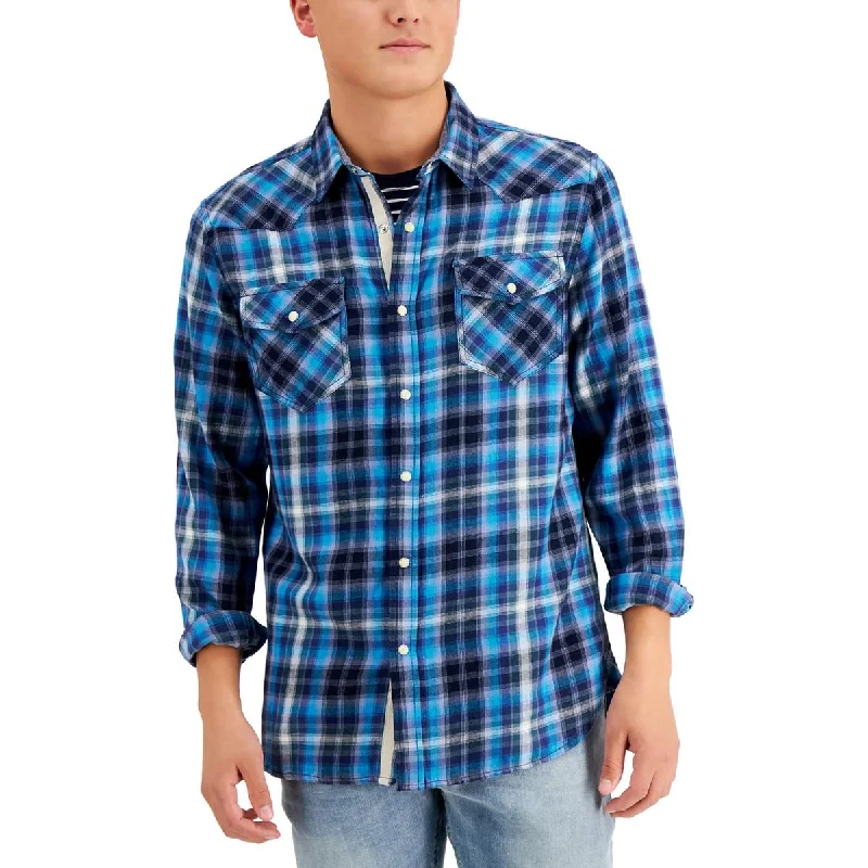 Sun + Stone Mens Flannel Plaid Western Shirt