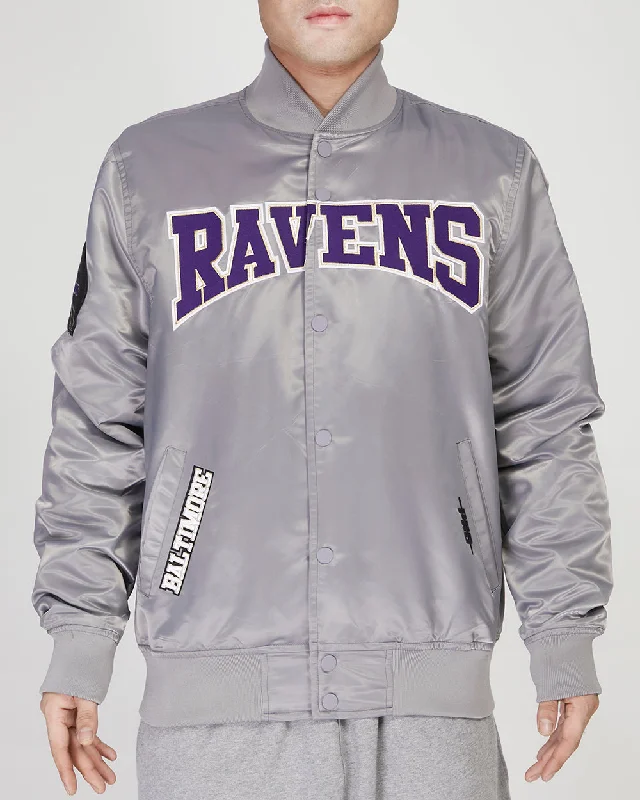 NFL BALTIMORE RAVENS CREST EMBLEM MEN'S SATIN JACKET (GRAY)