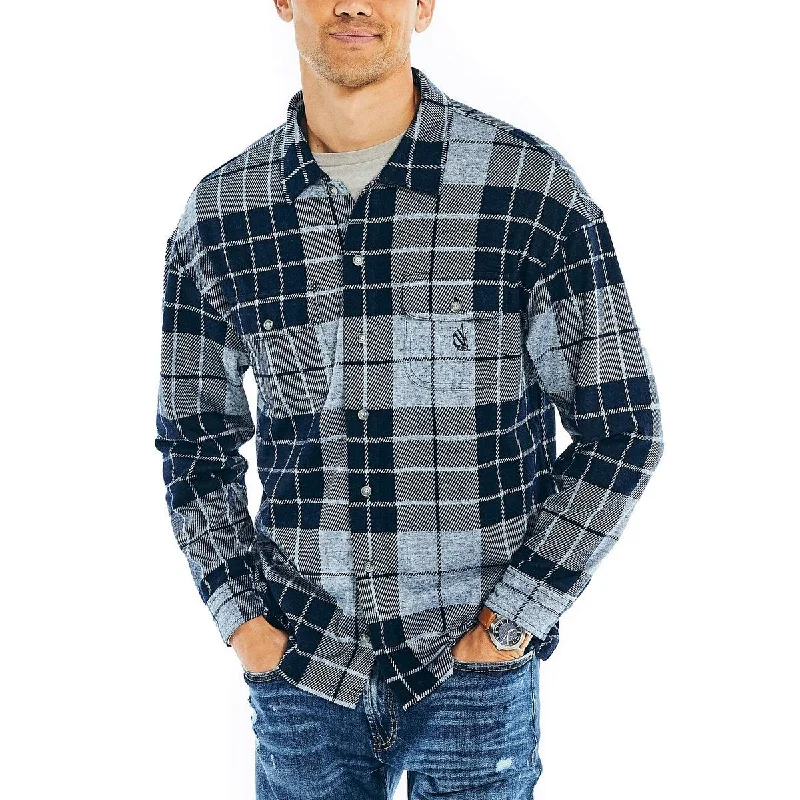 Nautica Mens Plaid Knit Button-Down Shirt