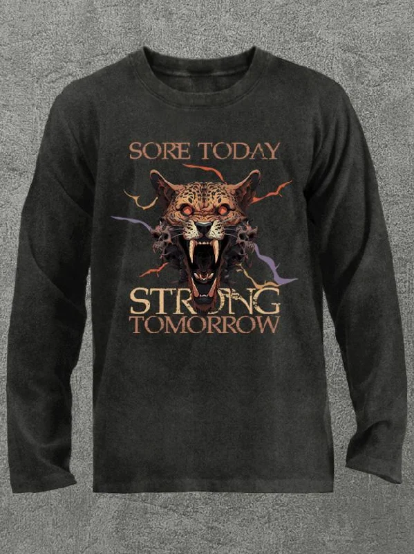 sore today sore tomorrow leopard Washed Gym Long Sleeve Shirt