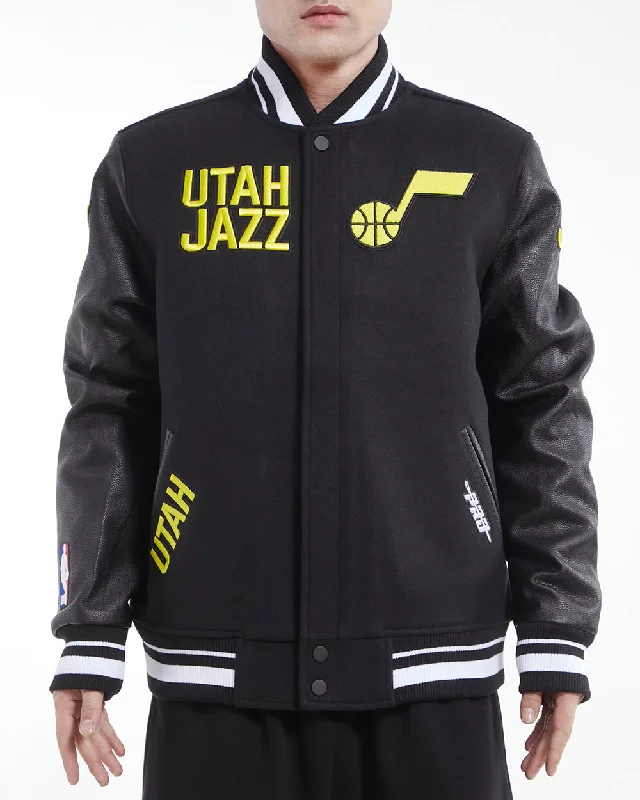 NBA UTAH JAZZ RETRO CLASSIC MEN'S RIB WOOL VARSITY JACKET (BLACK)