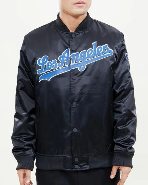 MLB LOS ANGELES DODGERS WORDMARK MEN'S SATIN JACKET (BLACK)