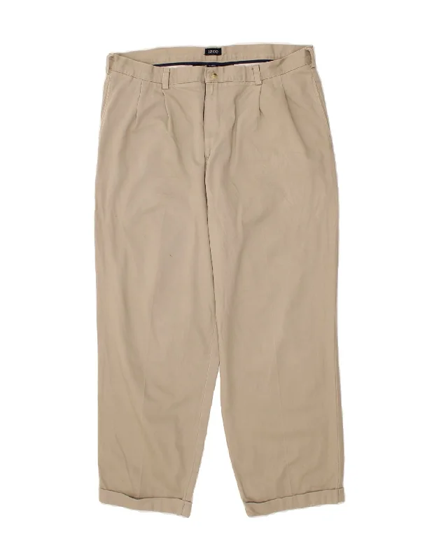 IZOD Mens Pegged Chino Trousers  W40 L30 Beige Cotton