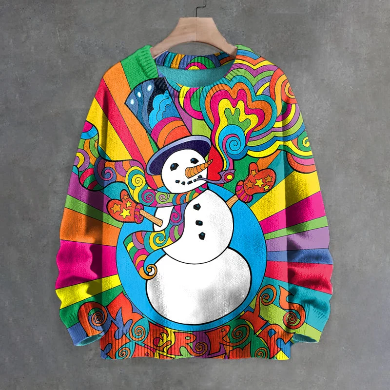 Men's Psychedelic Christmas Hippie Snowman Art Print Sweater