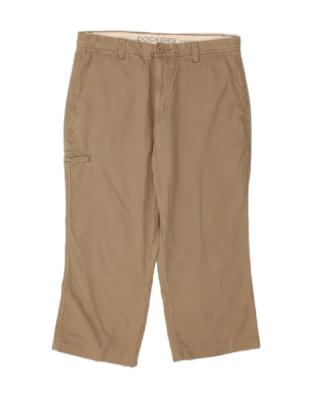 DOCKERS Mens Straight Cargo Capri Trousers W34 L23 Beige Cotton