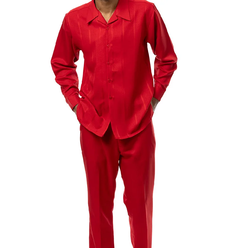 Red Tone-on-Tone 2 Piece Long Sleeve Walking Suit Set